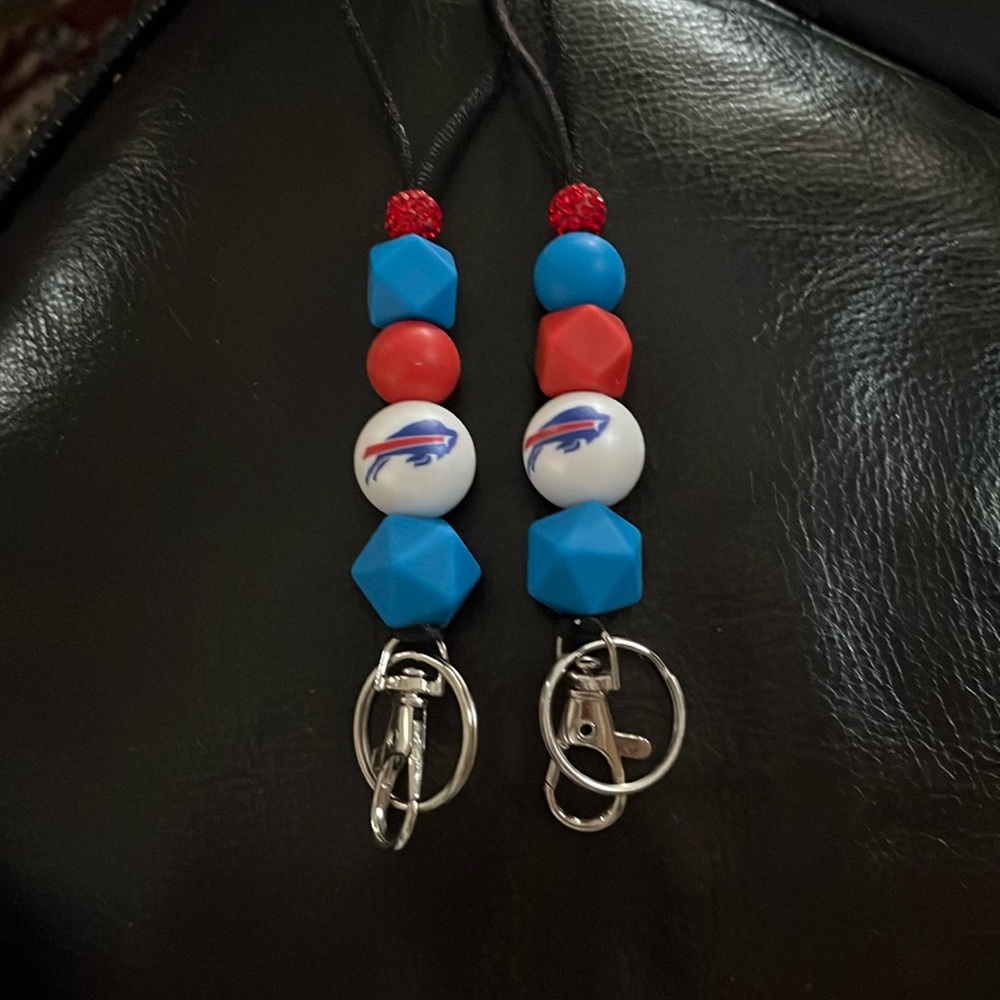 Two different styles of Buffalo Bills lanyards